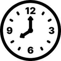 a black and white clock icon on a white background