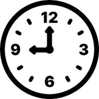 a black and white clock icon on a white background