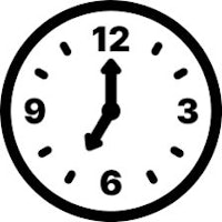 a black and white clock icon on a white background